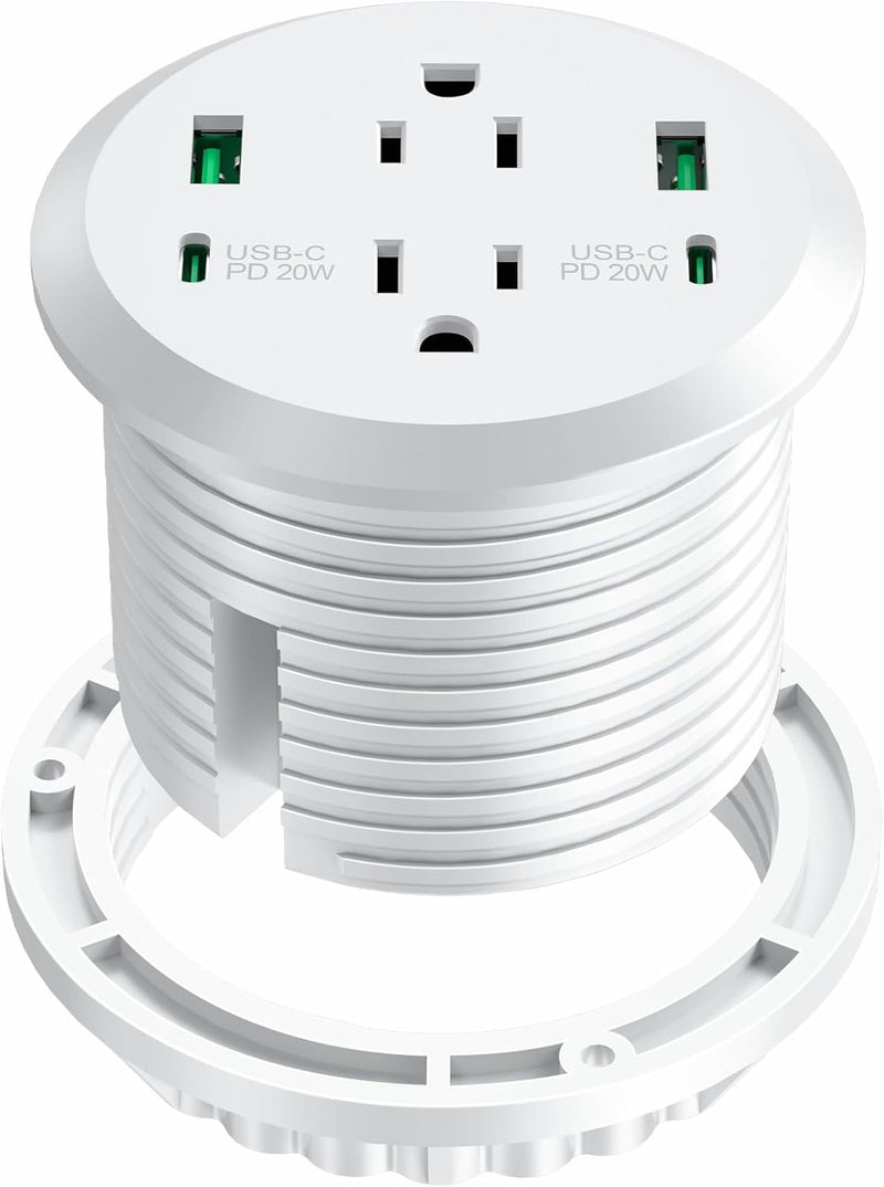 3", 6-Outlet, Desktop Power Grommet with 2 AC, 2 USB-C & 2 USB-A Charging Ports