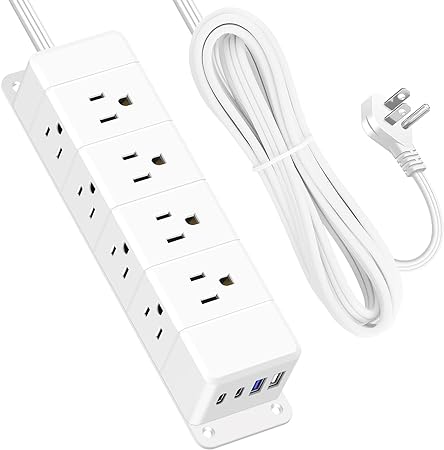 EZ-Mount Power Strip, 6 ft - 10 ft, 12 AC, 2 USB-A, 2 USB-C, Surge Protector