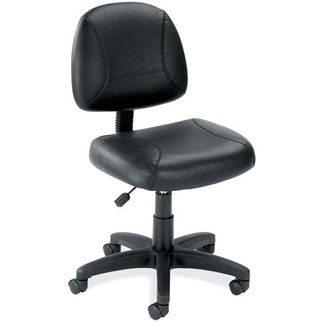 OfficeSource Effort Black Leather Armless Deluxe Posture Chair & Stool w/Black Frame