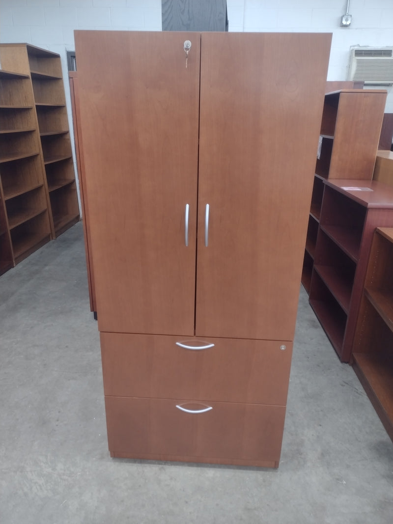 Pre-owned Cherry Veneer Storage Cabinet/Lateral File Combo