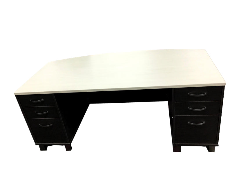 Candex New Yorker Custom Office Suite in Arctic White and Gray Storm - Desk + Hutch + Credenza