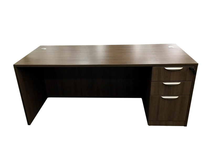 Office Source Single (3 drawer) Full File Desk 71" x 30" in Modern Walnut