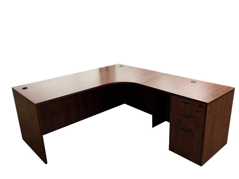 OfficeSource Laminate L-Shape Desk With Corner Extension and 3-Drawer Pedestal in 7 Finishes