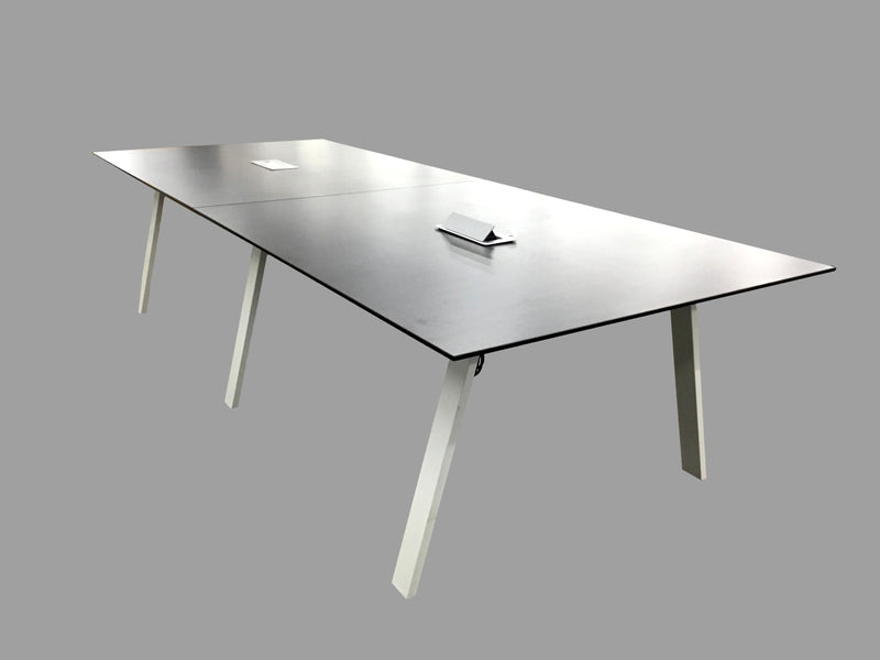 Espresso Beveled Edge Conference Table With White Metal Oblique Legs - 4' x 10'
