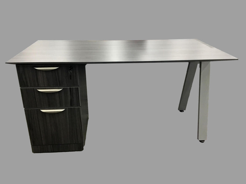 Office Source Office Source Coastal Gray Beveled Edge Top With B/B/F Pedestal With Silver Oblique legs - 30" x 60"