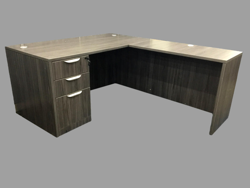 Office Source Coastal Gray L-Shape Desk w/ 3 Drawer Pedestal File - 60" x 72"