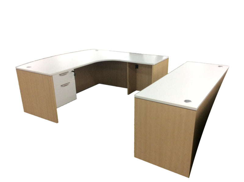 Office Source L-Shaped, Bowfront Desk with Credenza in ANY TWO FINISHES