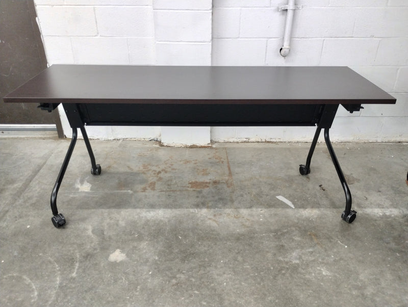 Flip Top Training Table 72" x 24" in Espresso with Black Base on Wheels