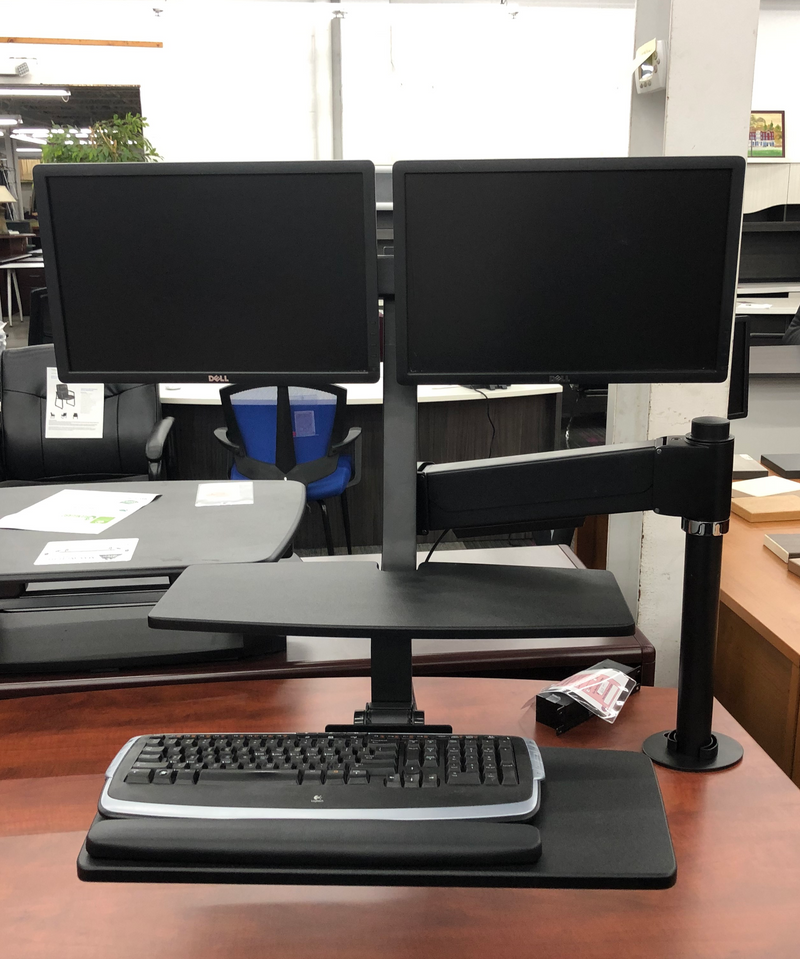 Double Monitor Riser Sit/Stand Pole Mount Workstation