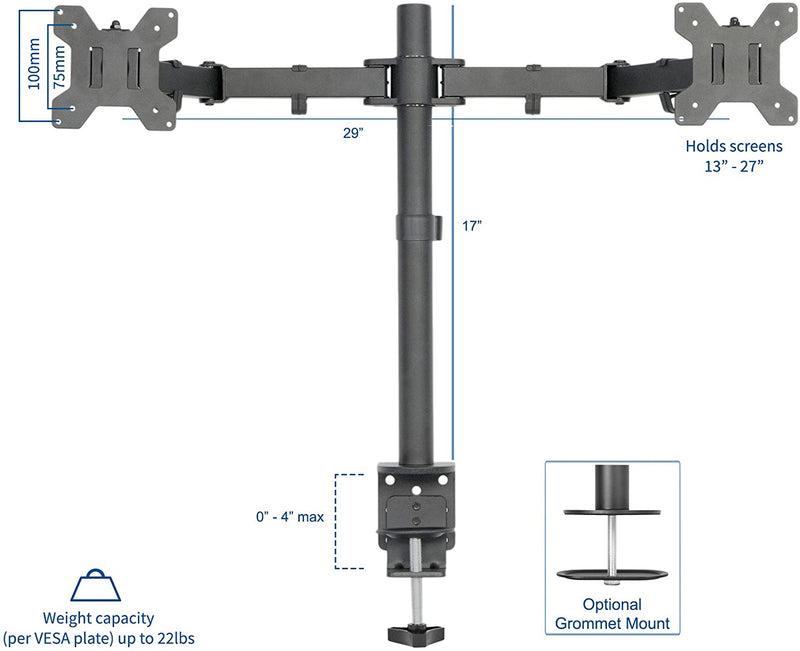 Dual LCD Monitor Desk Mount Stand Heavy Duty Fully Adjustable fits 2 /Two Screens up to 27"