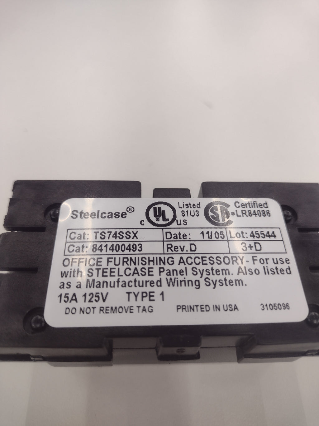 Steelcase 3 + D Power Outlet TS72SSX/TS73SSX/TS74SSX (125 V; 15 A)
