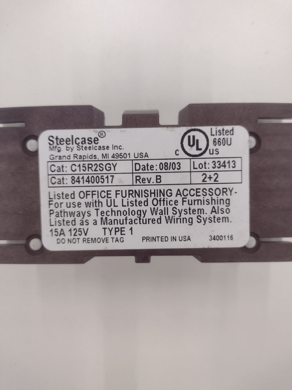 Steelcase 2 + 2 Power Outlet C15R1SGY/C15R2SGY/C15R3SGY/C15R4SGY (125 V; 15 A)