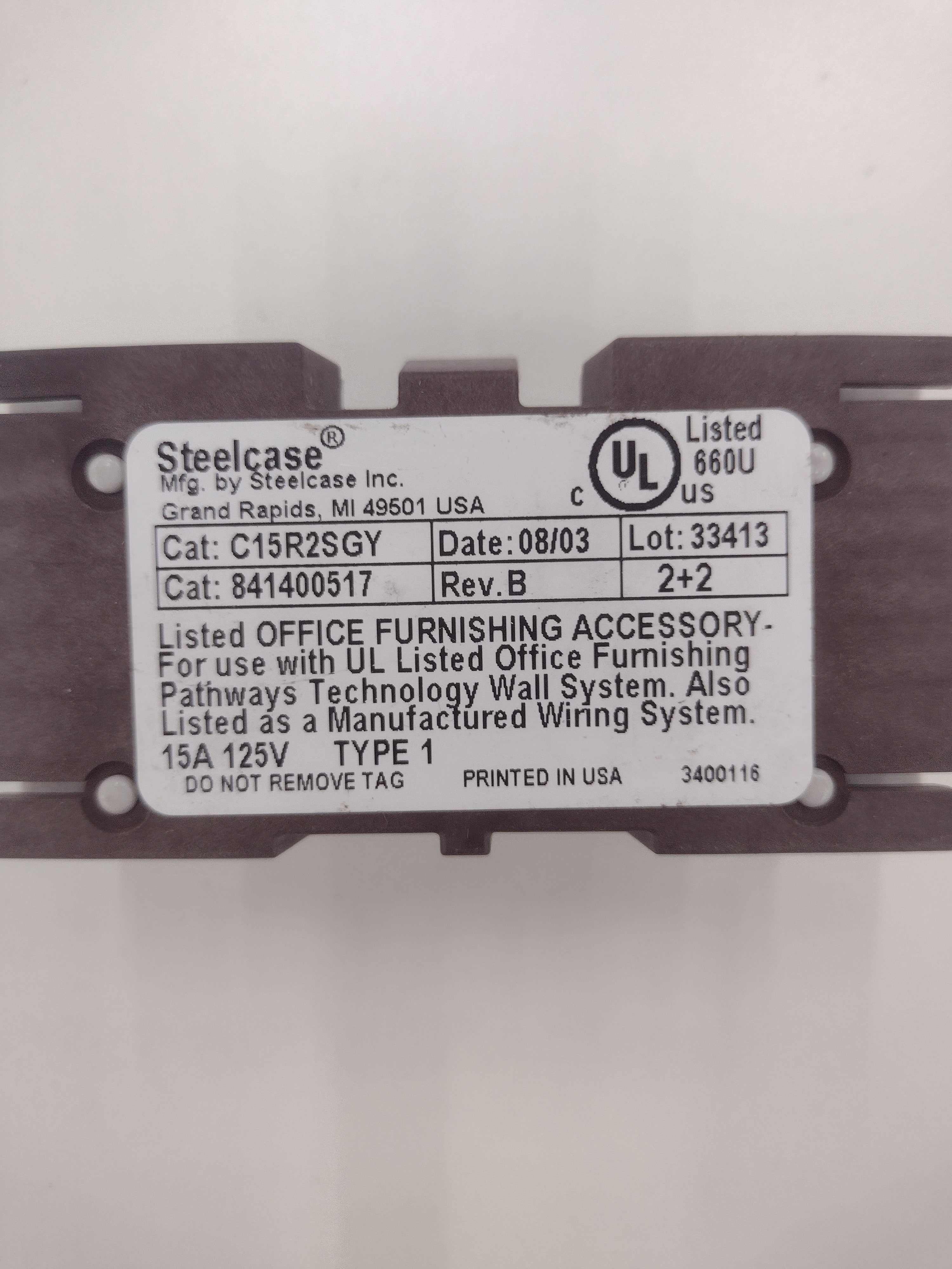 Steelcase 2 + 2 Power Outlet C15R1SGY/C15R2SGY/C15R3SGY/C15R4SGY (125 V; 15 A)