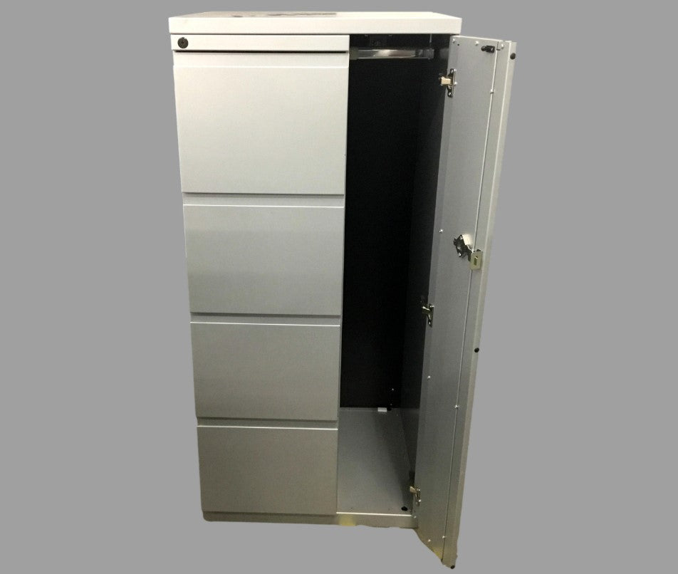 Pre-owned Silver 4 Drawer Vertical File w/ Right-Side Wardrobe - 53" Tall