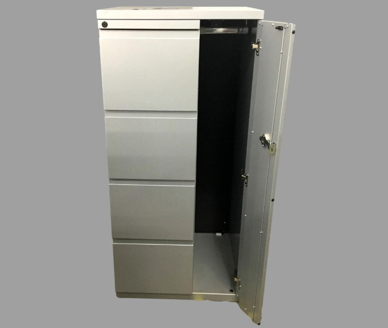 Pre-owned Silver 4 Drawer Vertical File w/ Right-Side Wardrobe - 53" Tall