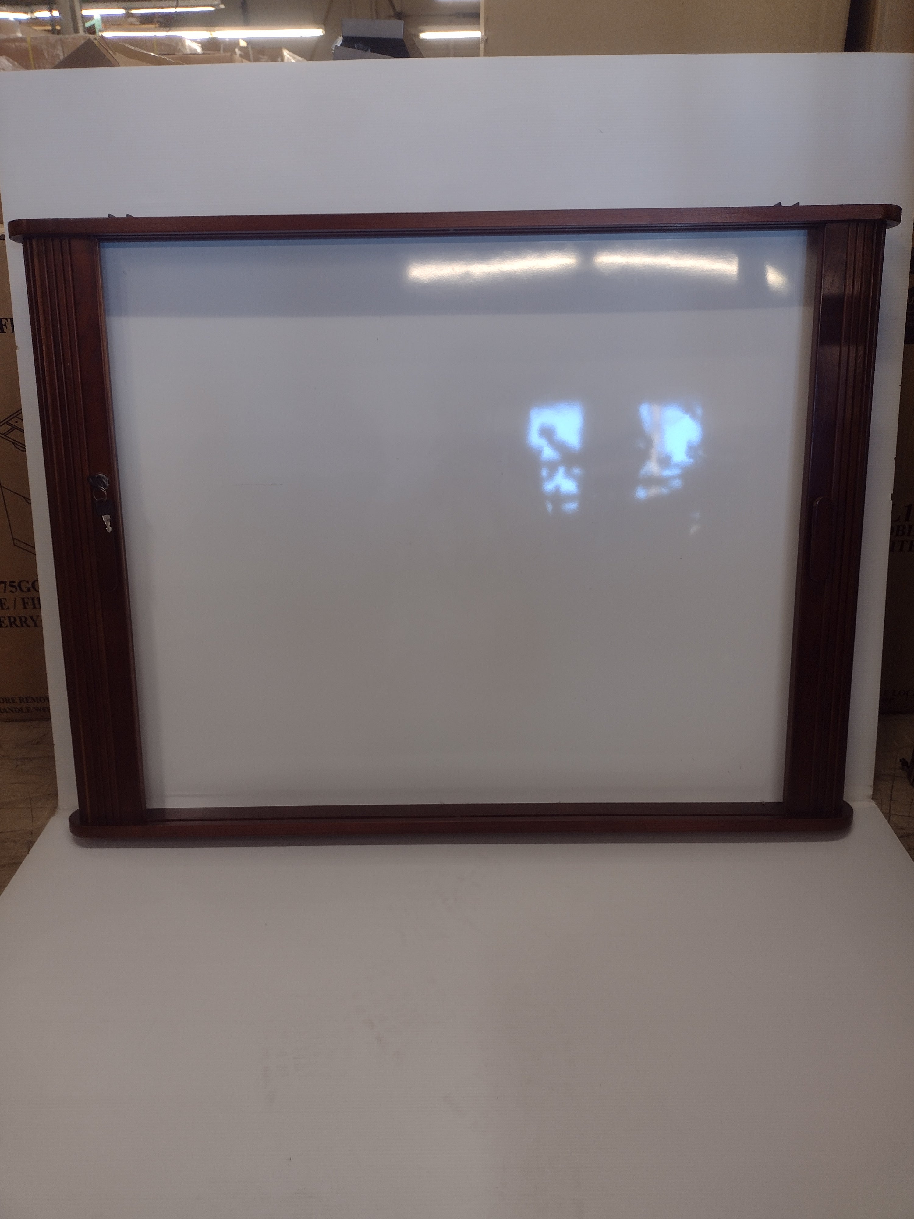 MooreCo 40(W)" x 30(H)" Dry Erase Whiteboard w/sliding "bread box" doors + key