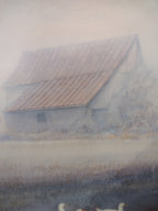 Oil painting of ducks with a barn in the background: 41"(H) x 31"(W)