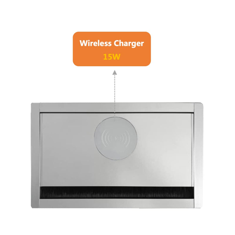 Silver 20w Power Insert with Wireless Charger for Conference Tables