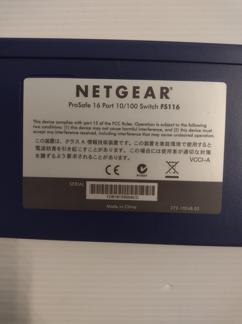 NETGEAR ProSafe FS116 16 Port 10/100 Fast Ethernet Unmanaged Switch