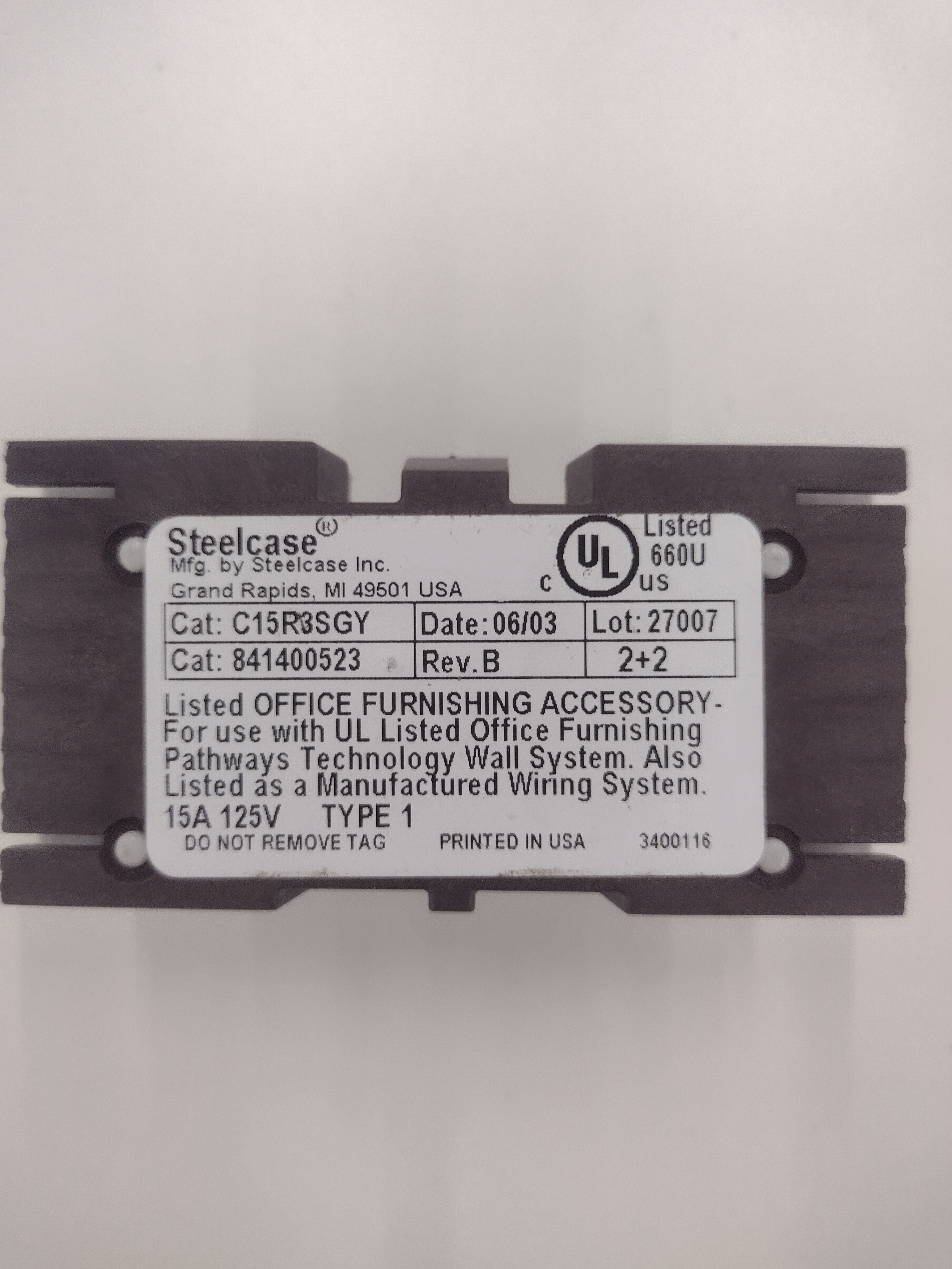 Steelcase 2 + 2 Power Outlet C15R1SGY/C15R2SGY/C15R3SGY/C15R4SGY (125 V; 15 A)