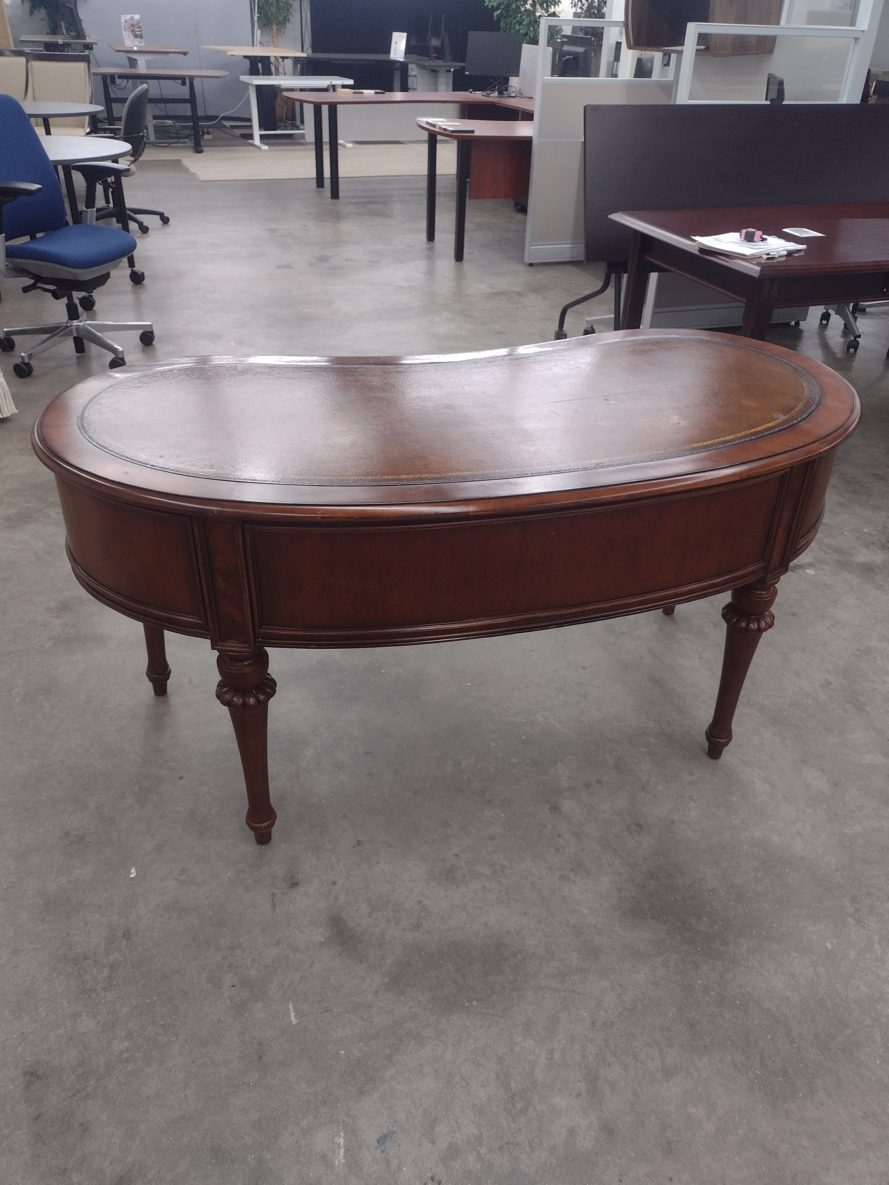 Antique Kidney Desk with Leather Top
