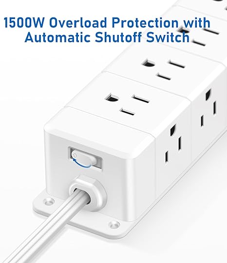 EZ-Mount Power Strip, 6 ft - 10 ft, 12 AC, 2 USB-A, 2 USB-C, Surge Protector