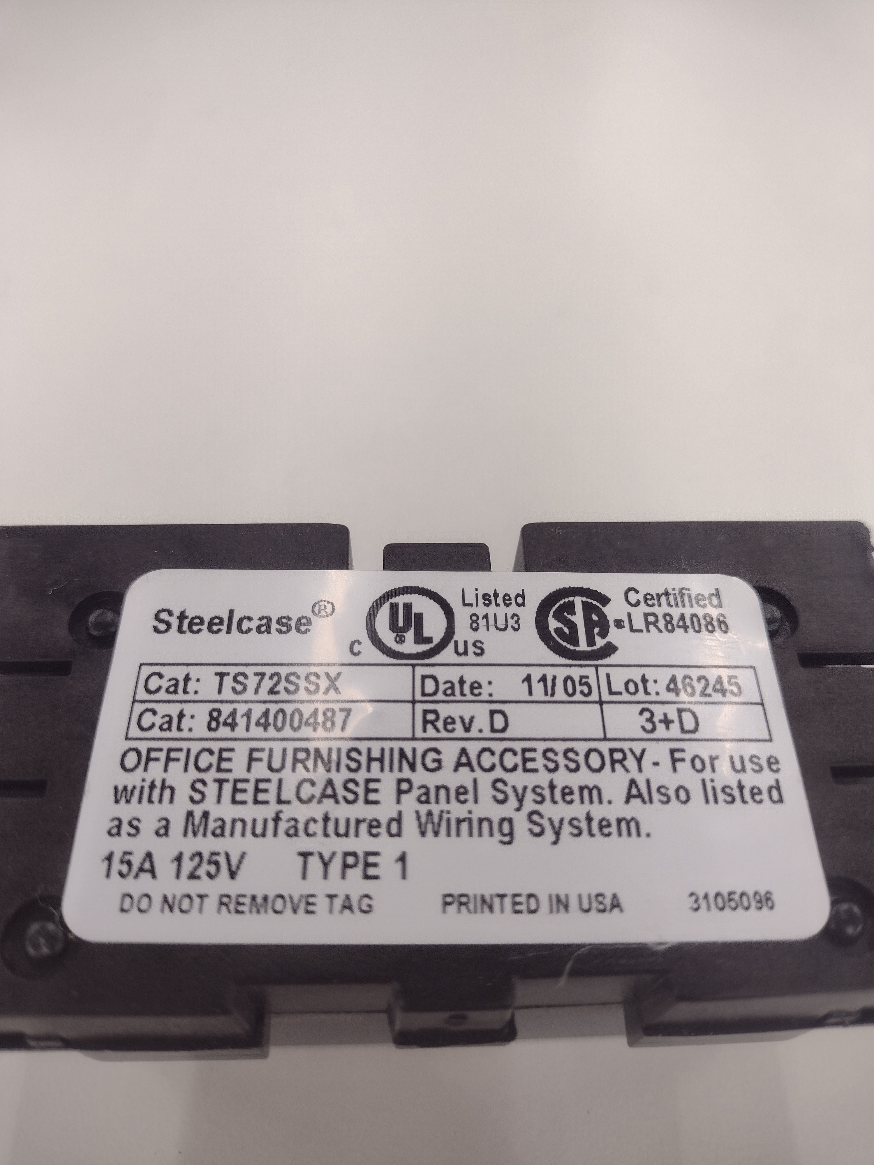 Steelcase 3 + D Power Outlet TS72SSX/TS73SSX/TS74SSX (125 V; 15 A)