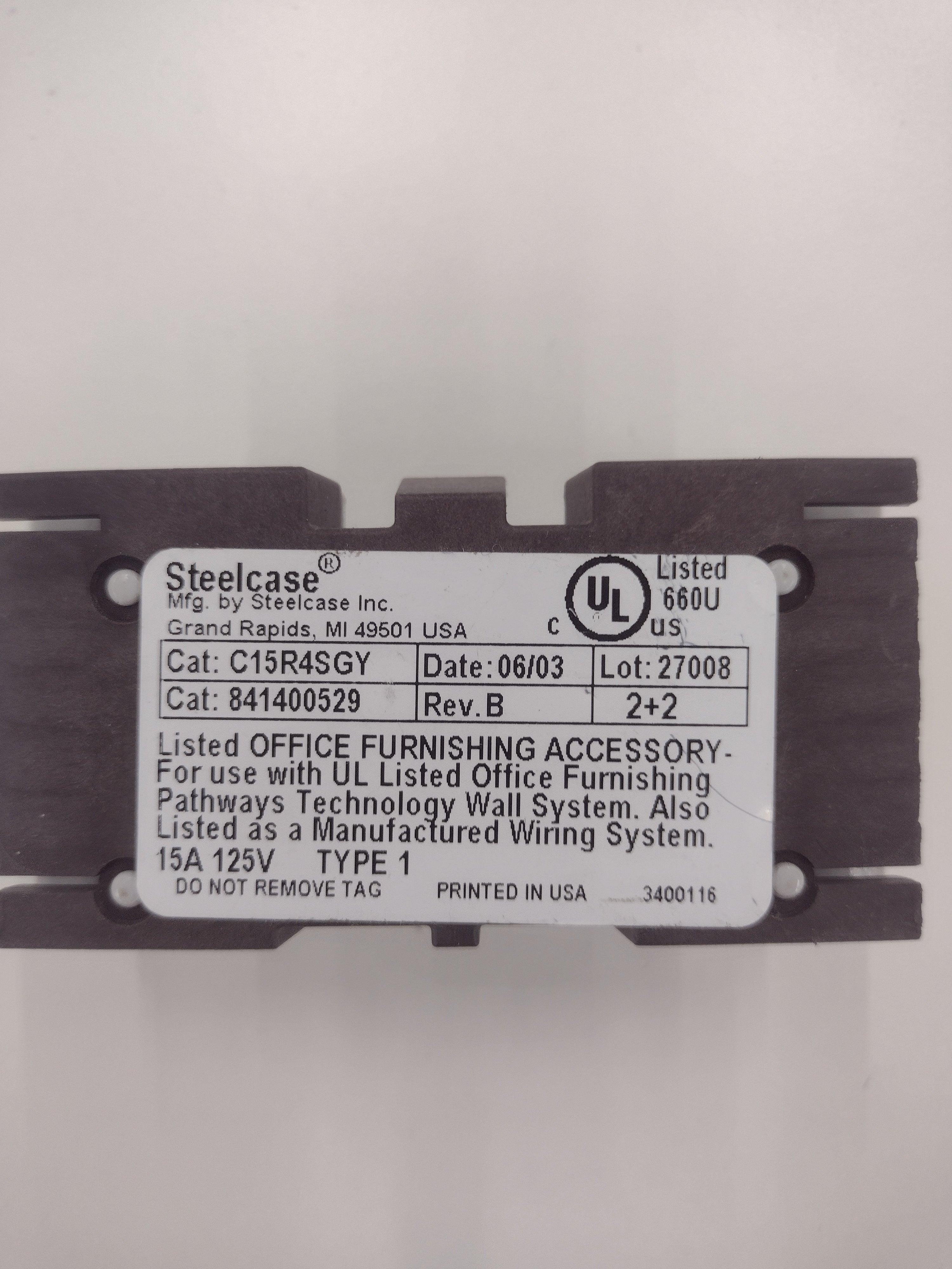 Steelcase 2 + 2 Power Outlet C15R1SGY/C15R2SGY/C15R3SGY/C15R4SGY (125 V; 15 A)