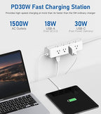 EZ-Mount Power Strip, 6 ft - 10 ft, 12 AC, 2 USB-A, 2 USB-C, Surge Protector