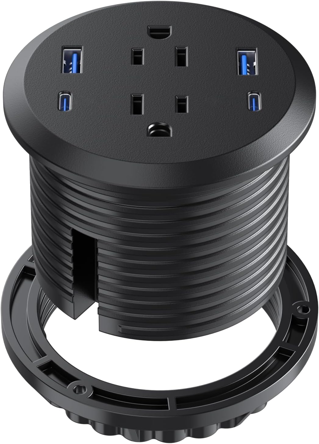 3", 6-Outlet, Desktop Power Grommet with 2 AC, 2 USB-C & 2 USB-A Charging Ports