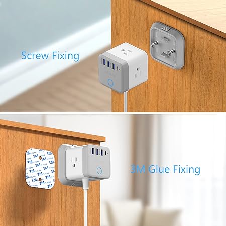 Power Cube with 3 AC, 3 USB-A, 1 USB-C 20W, 5 Ft Cord, Flat Plug