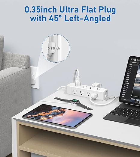 EZ-Mount Power Strip, 6 ft - 10 ft, 12 AC, 2 USB-A, 2 USB-C, Surge Protector