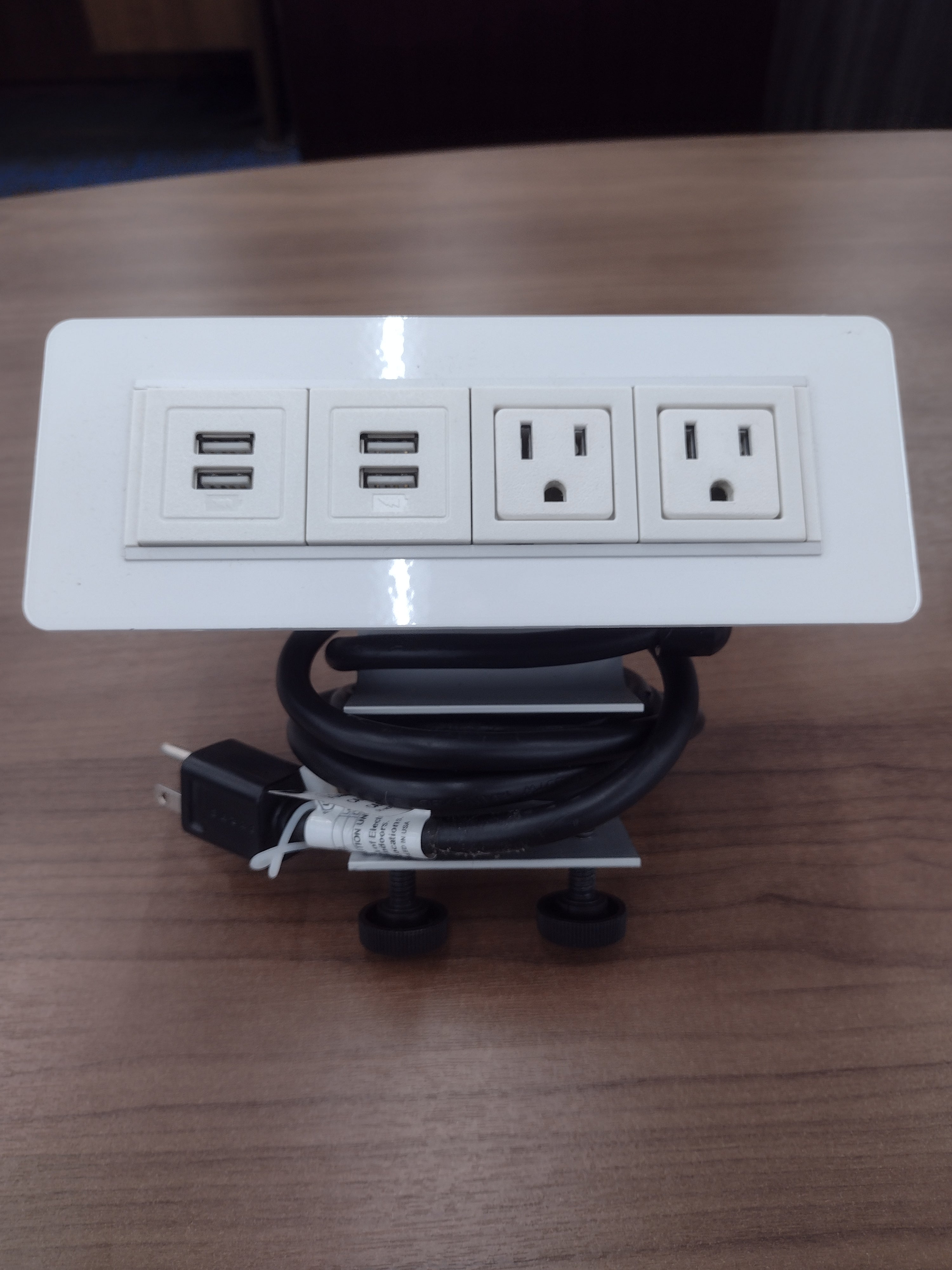 Byrne Axil X Desk Clamp Power Strip 2 AC Outlets 4 USB Charging Ports