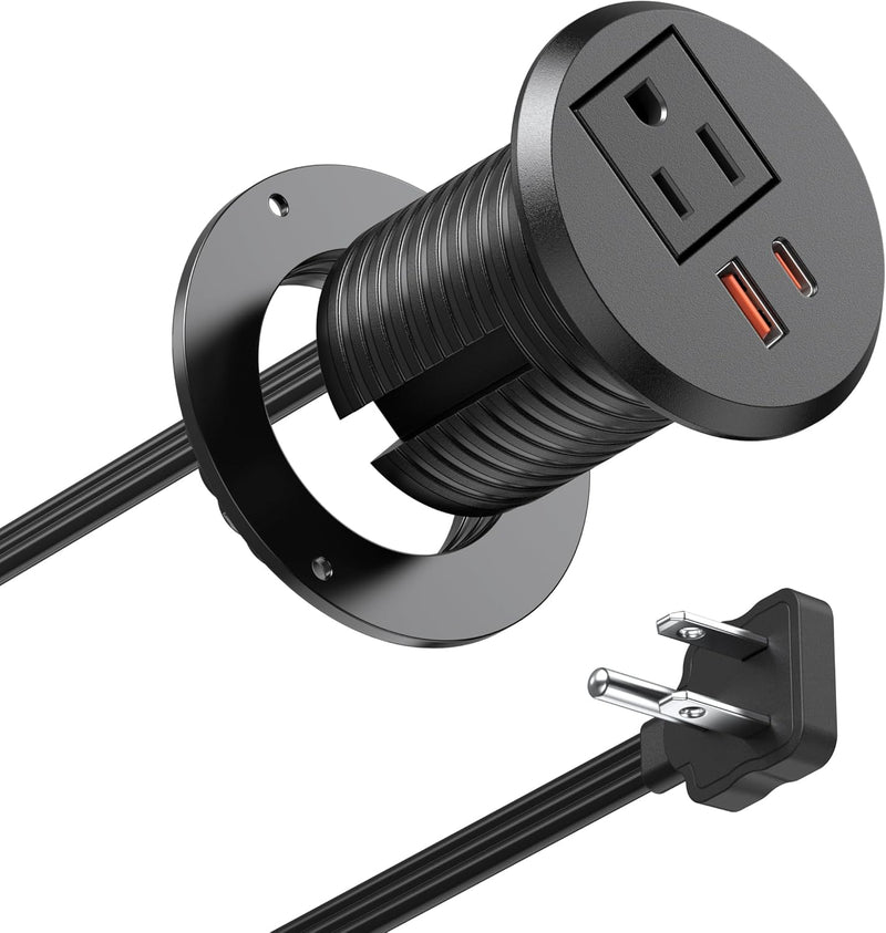 2" Power Grommet for standard 2 3/8" Grommet Holes. 1 AC, 1 USB-A, 1 USB-C