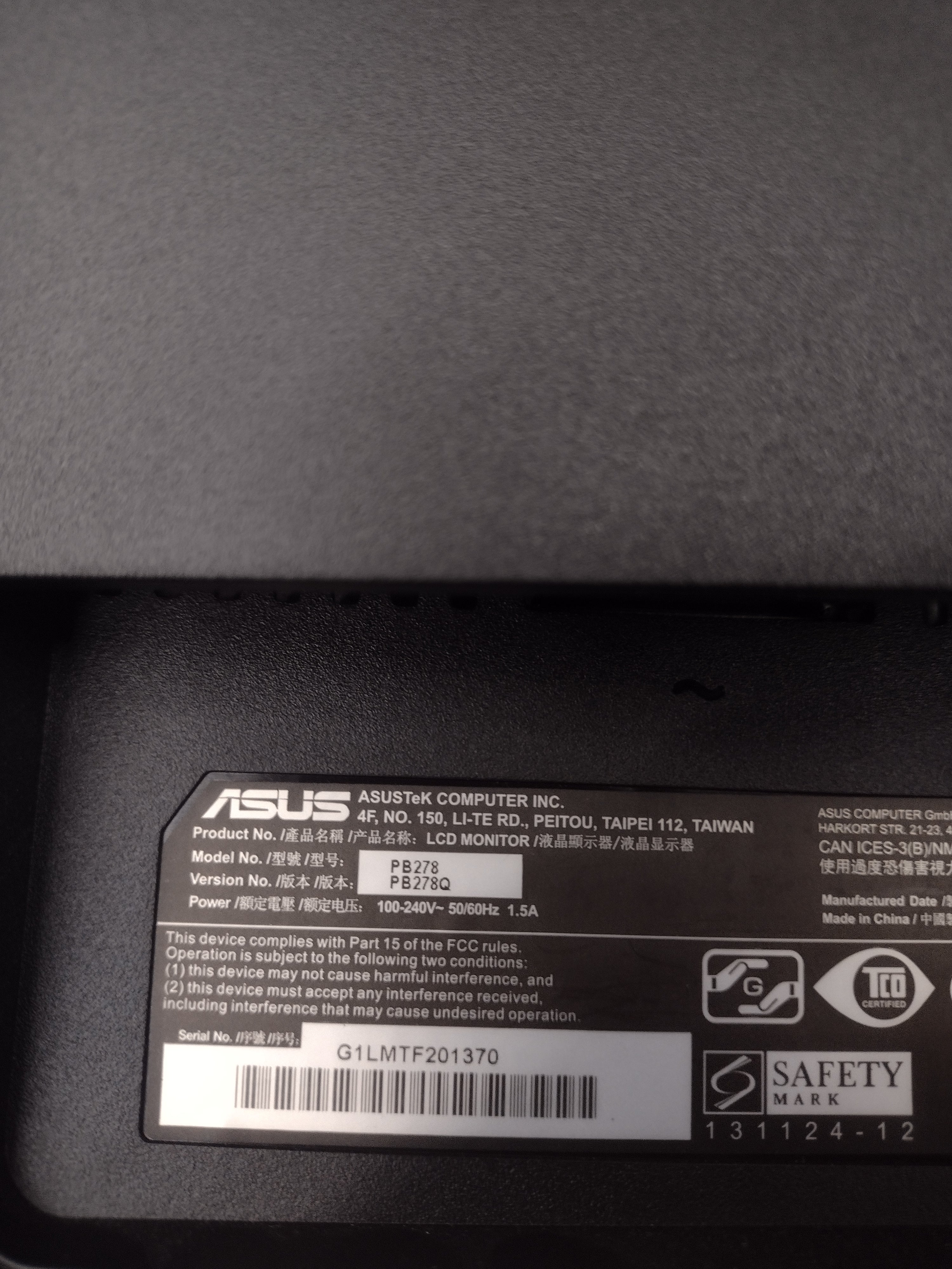 ASUS 27" Pre-Owned Gaming Monitor, PB278Q 16:9 2560 x 1440 WQHD LCD