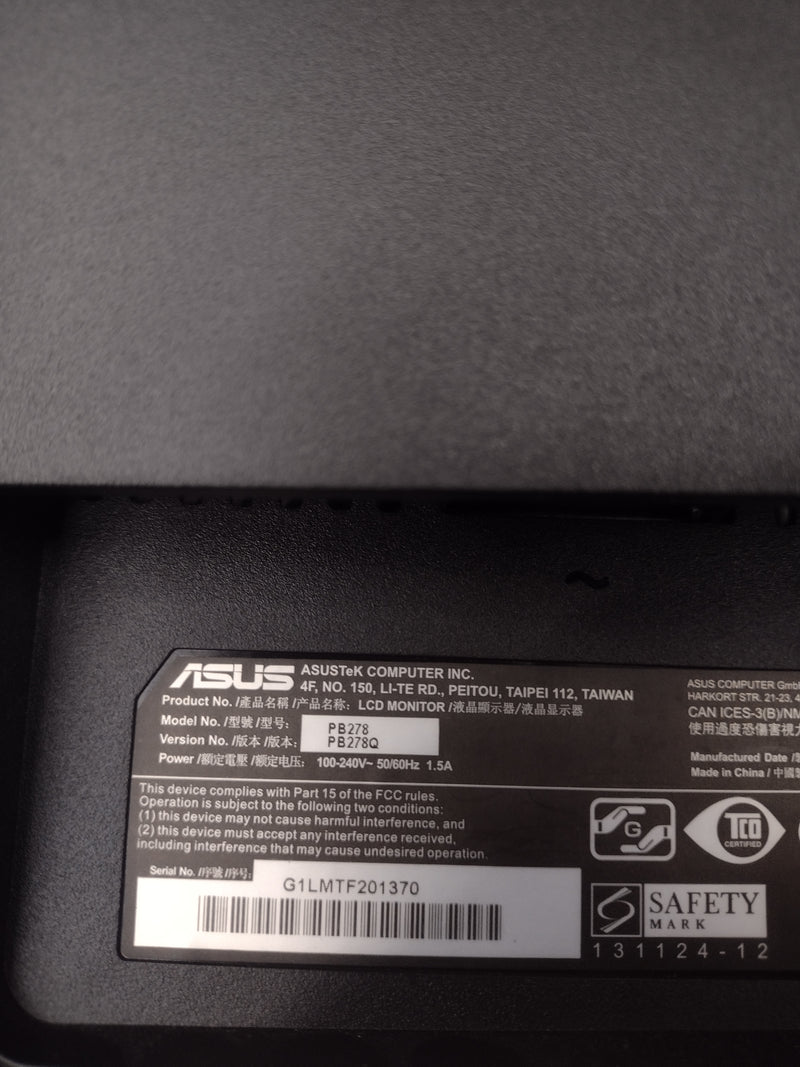 ASUS 27" Pre-Owned Gaming Monitor, PB278Q 16:9 2560 x 1440 WQHD LCD