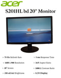 Acer Monitor, Pre-Owned, S201HL bd 20" 1600 x 900 Widescreen