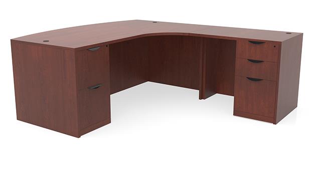 OfficeSource 72" x 96" L-Shaped Bow Front Desk