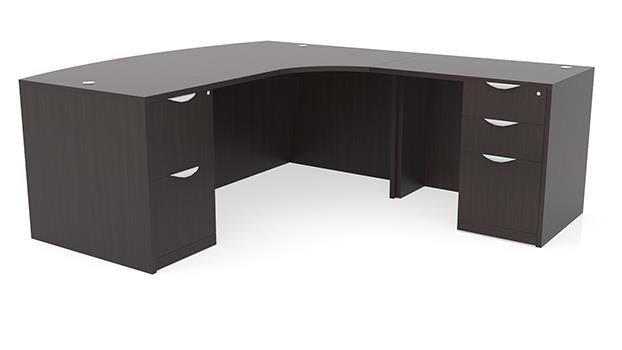 OfficeSource 72" x 96" L-Shaped Bow Front Desk