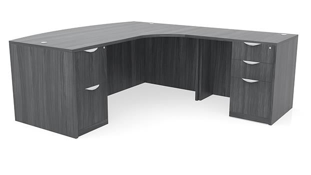 OfficeSource 72" x 96" L-Shaped Bow Front Desk