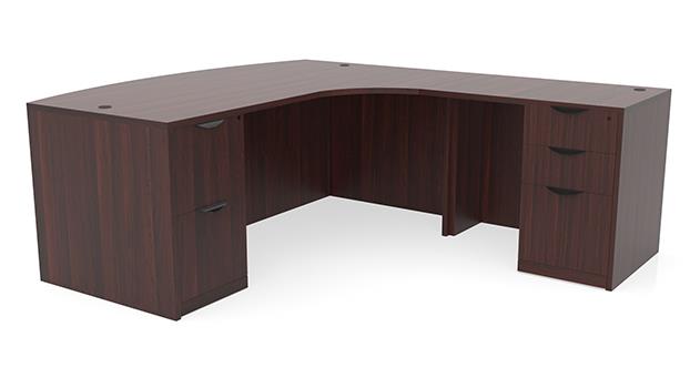 OfficeSource 72" x 96" L-Shaped Bow Front Desk