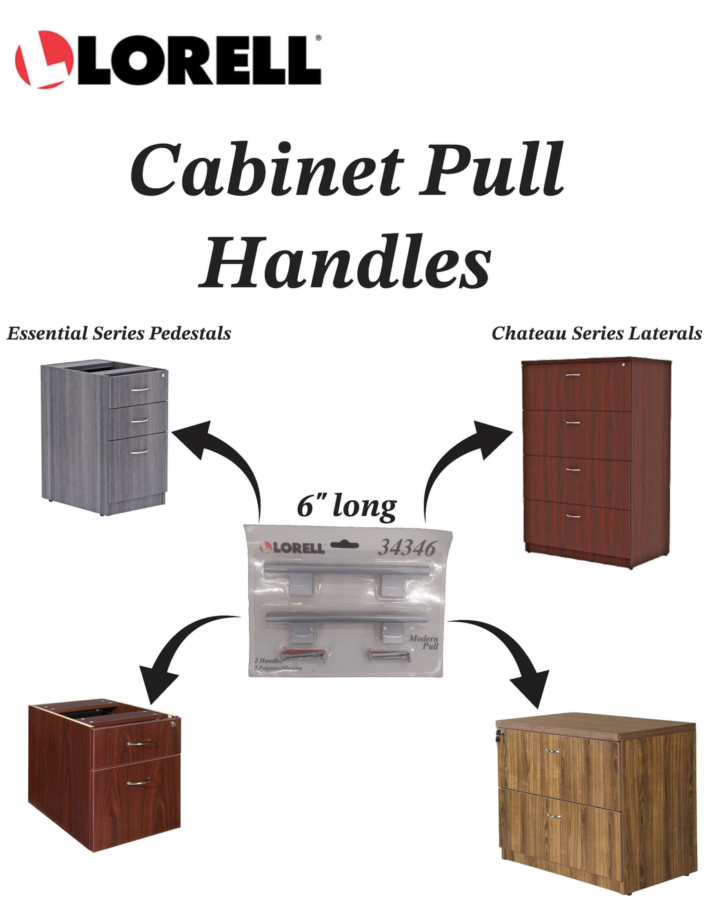 Lorell 6" 34346 Laminate Drawer Modern Cabinet Pull Handles - 2 per pack - NEW!