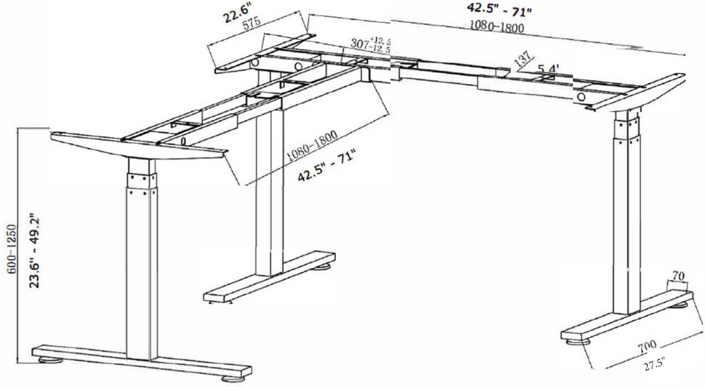 L-Shaped Electric Sit-Stand Desk, BASE ONLY