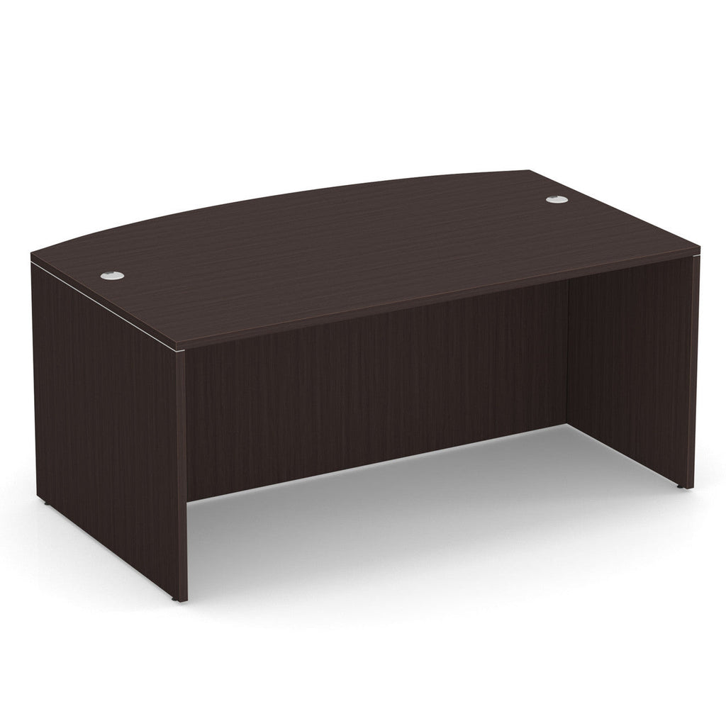 66" or 71" OfficeSource Single Pedestal Bowfront Desk with 4 Drawers in 8 Finishes