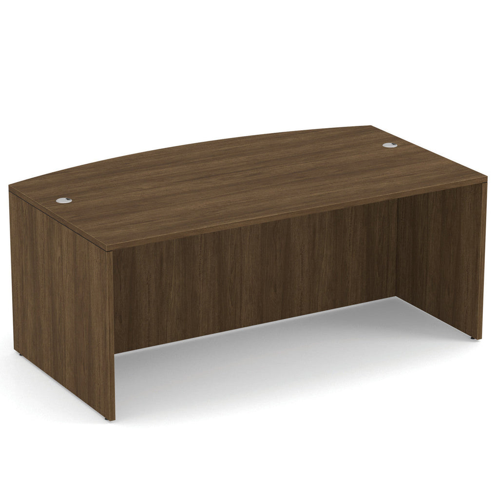 66" or 71" OfficeSource Single Pedestal Bowfront Desk with 4 Drawers in 8 Finishes
