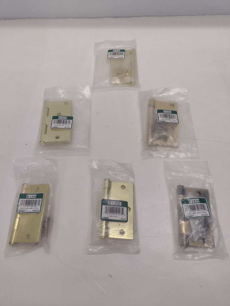 LOT OF 6 assorted Brainerd Brass Door Hinges (3.5" x 3.5" and 4.0" x 4.0") - NEW