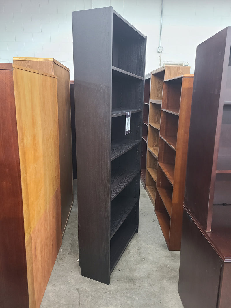 Espresso Veneer 5-Shelf Bookcase - 6'8" High