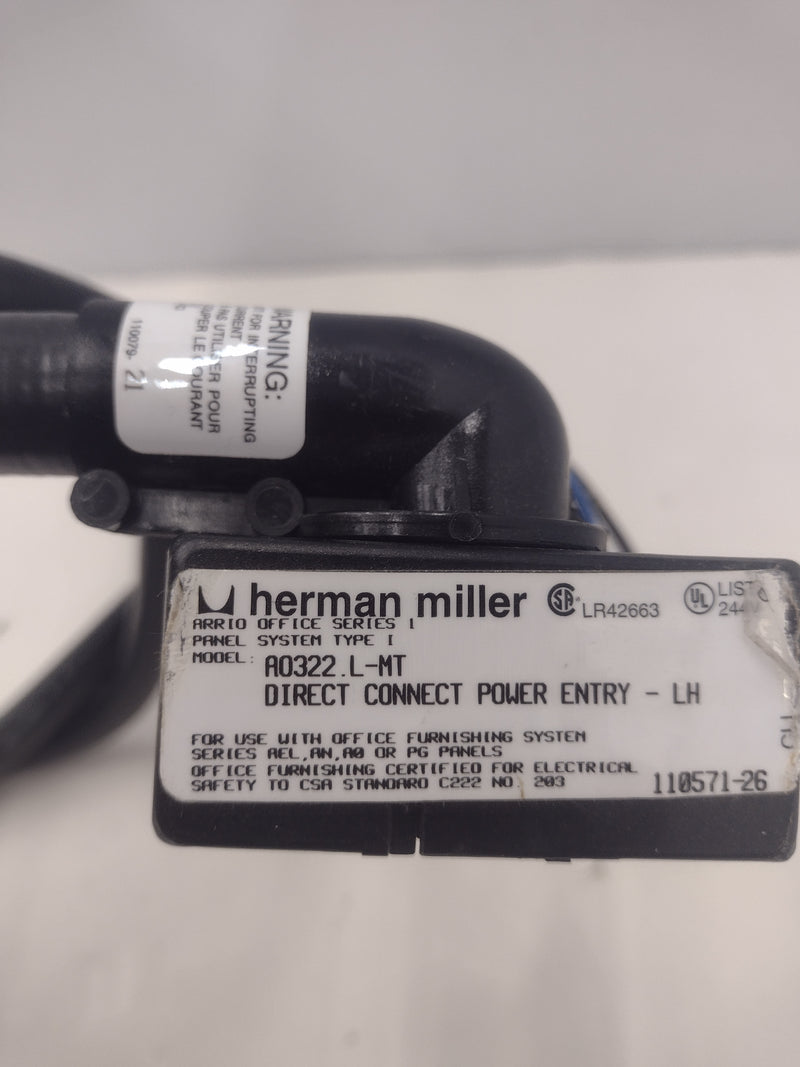 Herman Miller 72" A0322.L-MT Power Base Entry/Feed/Whip for Cubicles