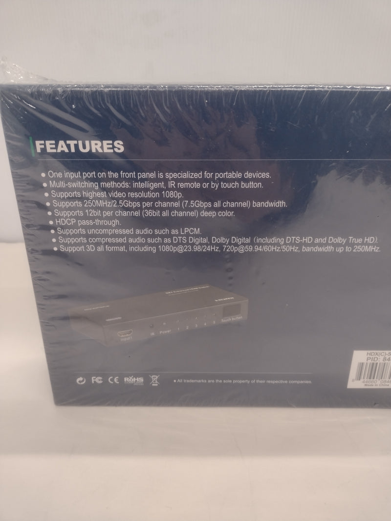 Monoprice HDX(C)-501E 5x1 Enhanced HDMI Switch w/Built-in Equalizer & Remote