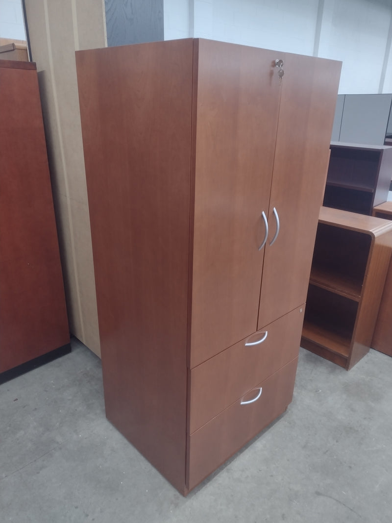 Pre-owned Cherry Veneer Storage Cabinet/Lateral File Combo